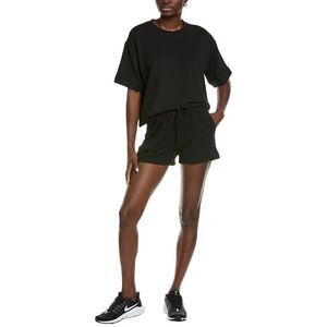 Marion Womens  2Pc Raised Rib Tee Shirt & Short Set, Black